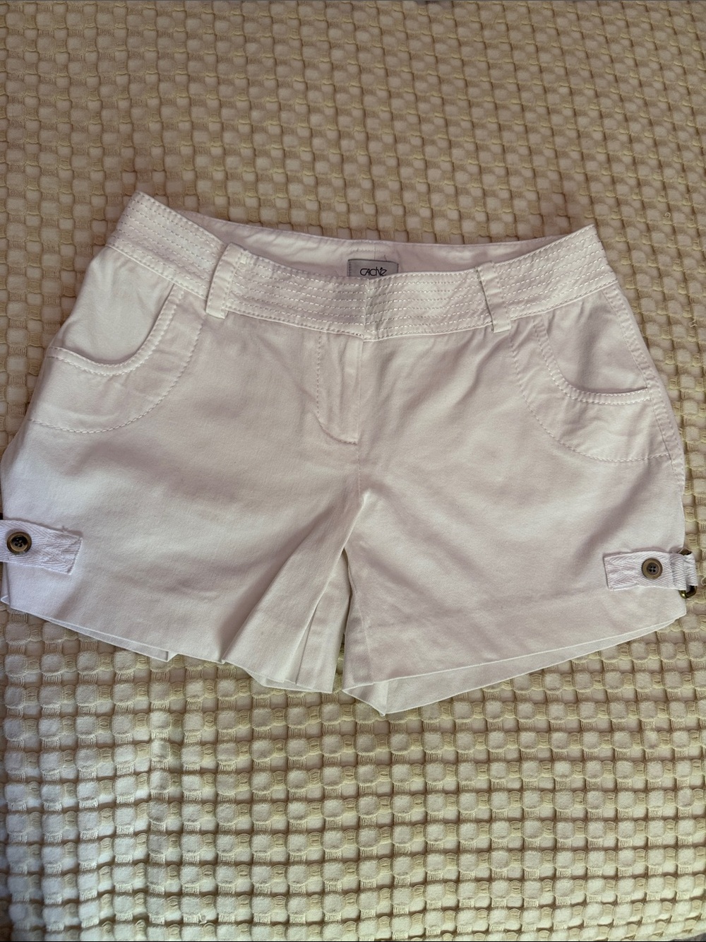 Cache White Cotton-Blend Shorts with Button Tab Detail